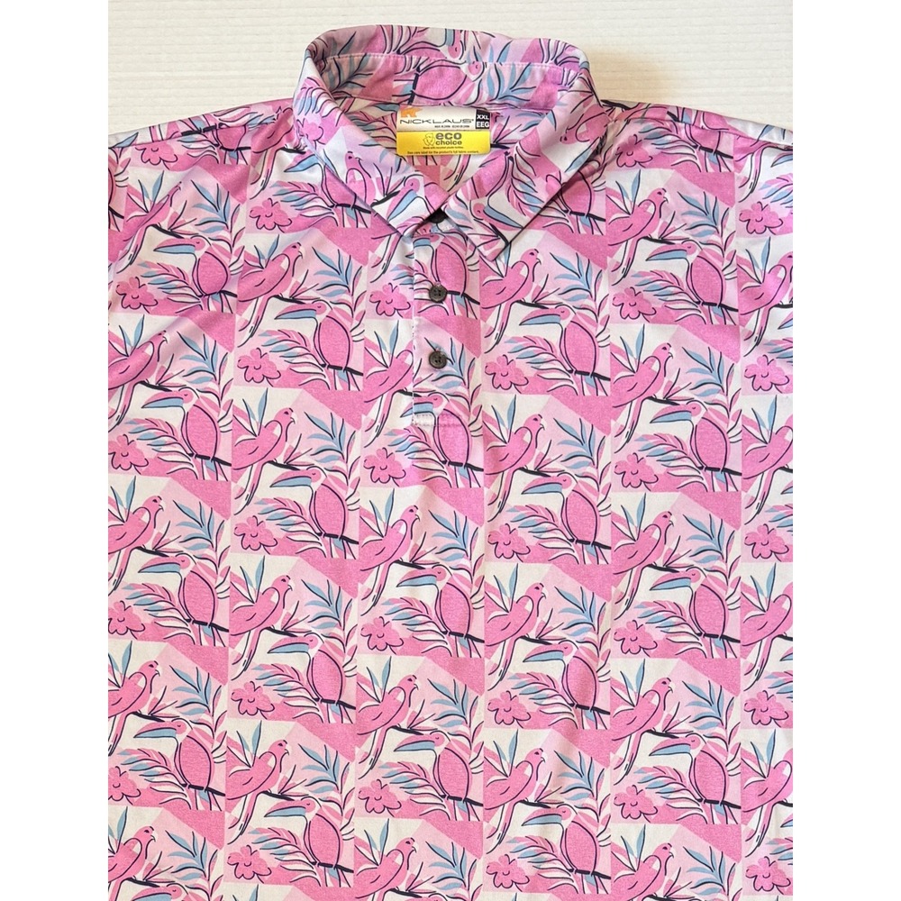NICKLAUS Eco -‎ Men's Golf Polo Shirt - Short Sleeve Tropical Flamingo - XXL 2XL
